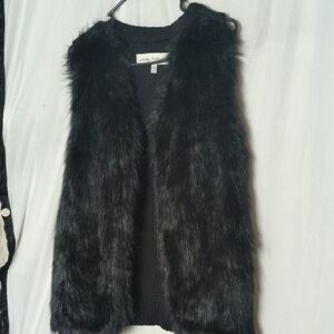 Sebby Collection Black Faux Fur Vest Sleeveless Layering Piece Size XL